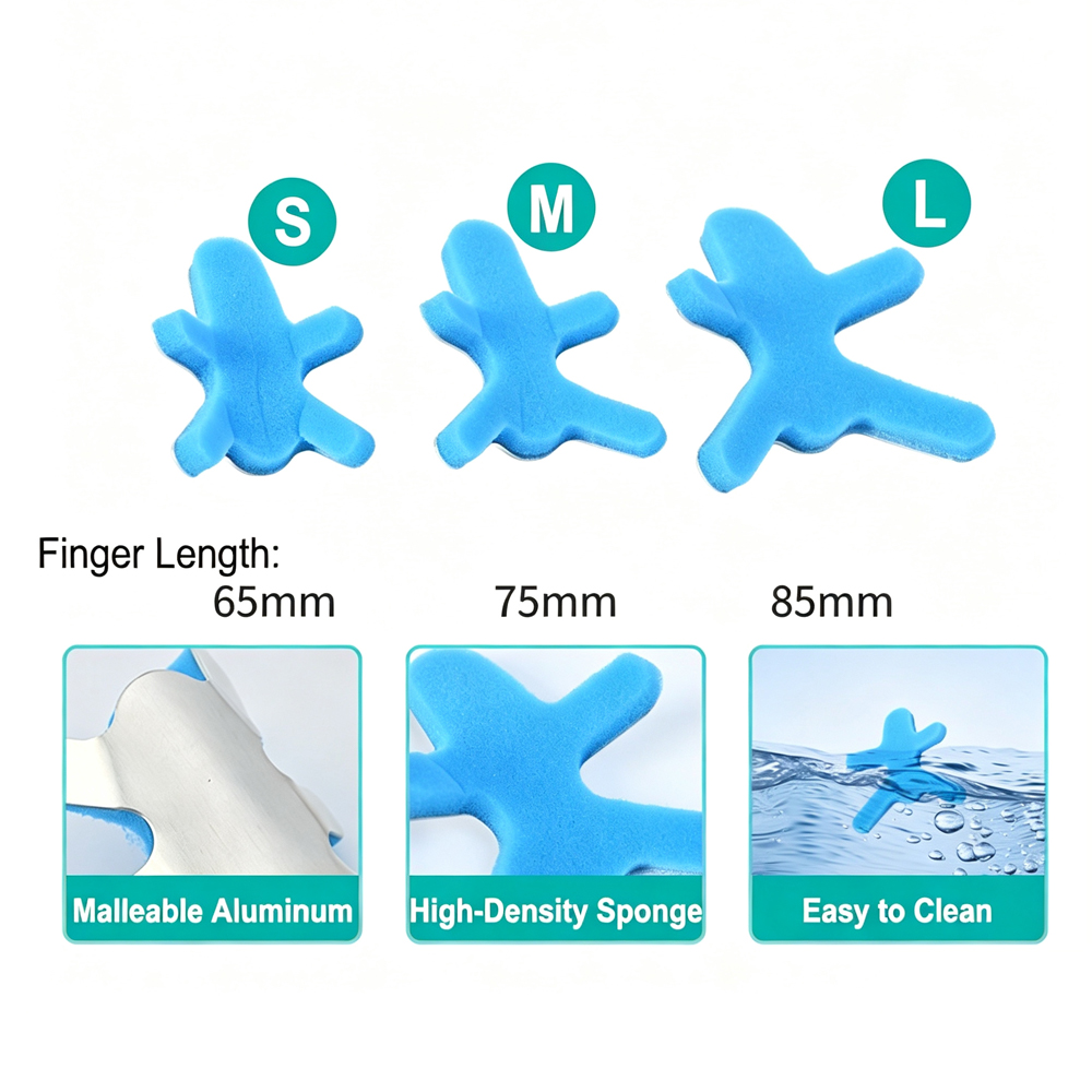 Unieruchomienie palca, zginany aluminiowy stabilizator palca w kształcie żaby z wygodną wyściółką z gąbki, uśmierzanie bólu palca młotka, zapalenie stawów, skręcone i złamane palce, 3 rozmiary długości