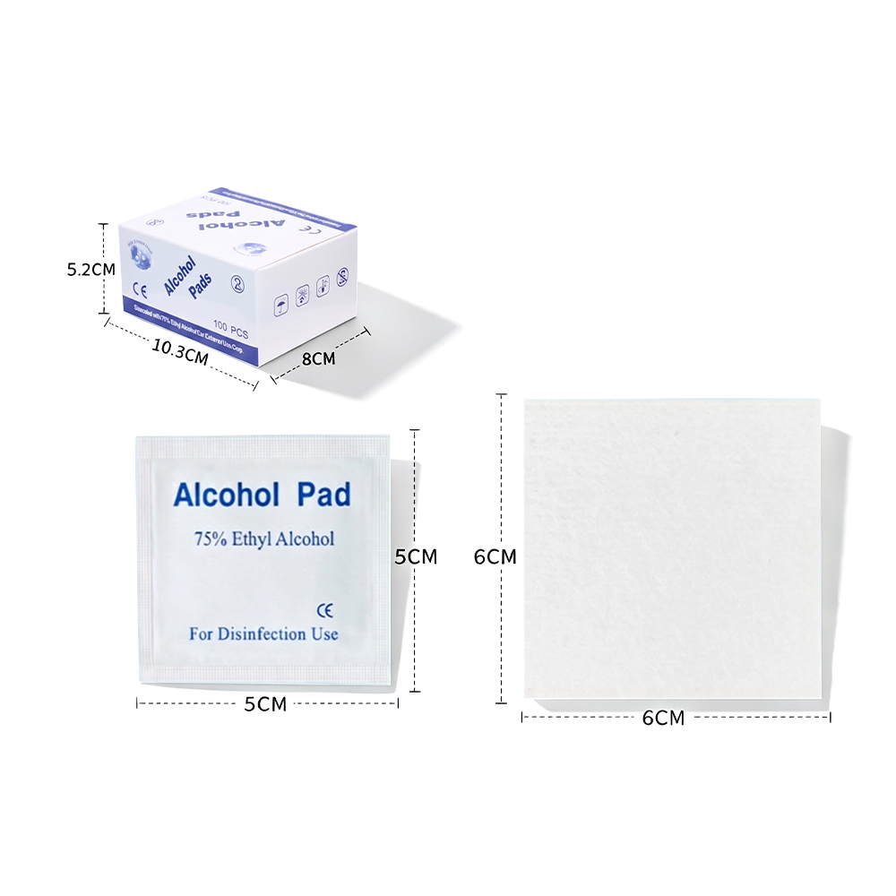 100 podkładek w pudełku, duże, 75%, 6 x 6 cm, z certyfikatem CE, klasy medycznej, pakowane pojedynczo, antyseptyczne podkładki do przygotowania alkoholu