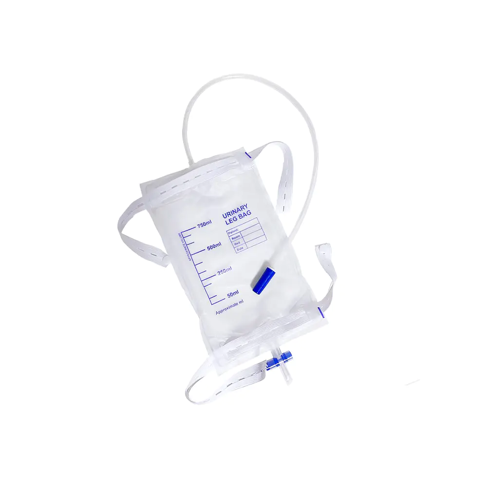 Ergonomiczna, wygodna torba na nogę z PVC, niezawierająca lateksu, o pojemności 750 ml i wyposażona w zawór antyrefluksowy